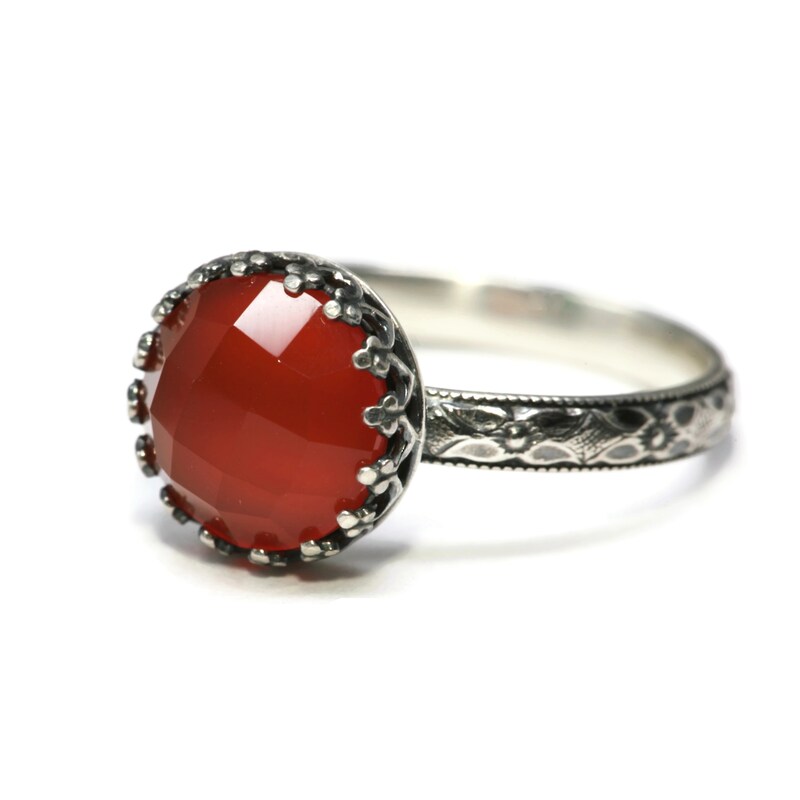 10mm Rose Cut Carnelian 925 Antique Sterling Silver Ring by Salish Sea Inspirations